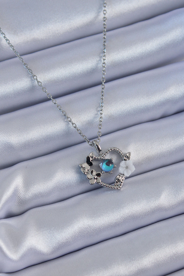 EBJ 316L Stainless Steel Silver Color Flower Heart Model Evil Eye Bead Detail Women's Necklace - Eltham