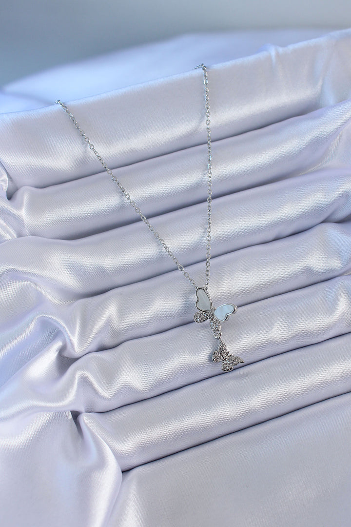 EBJ 316L Stainless Steel Silver Color Zircon Stone Butterfly Model Women's Necklace - Temple