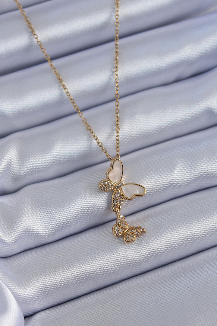 EBJ 316L Stainless Steel Gold Color Butterfly Model Women's Necklace with Zircon Stone - Kerch