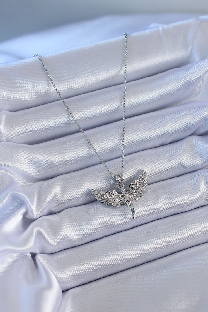 EBJ 316L Stainless Steel Silver Color Angel Model Women's Necklace with Zircon Stone - Cagnes-sur-Mer
