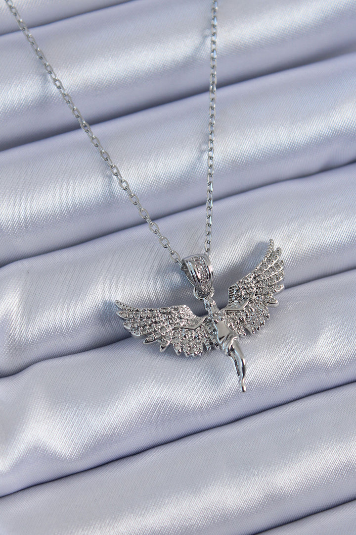 EBJ 316L Stainless Steel Silver Color Angel Model Women's Necklace with Zircon Stone - Cagnes-sur-Mer