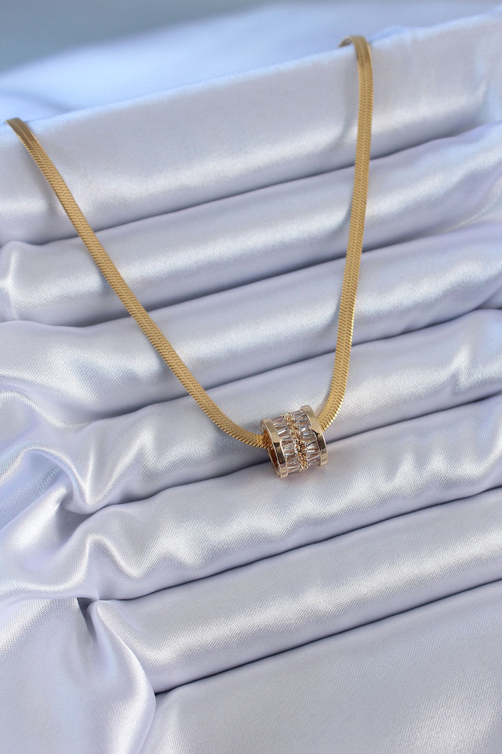 EBJ 316L Steel Gold Color Italian Chain Model Zircon Stone Women's Necklace - Las Vegas