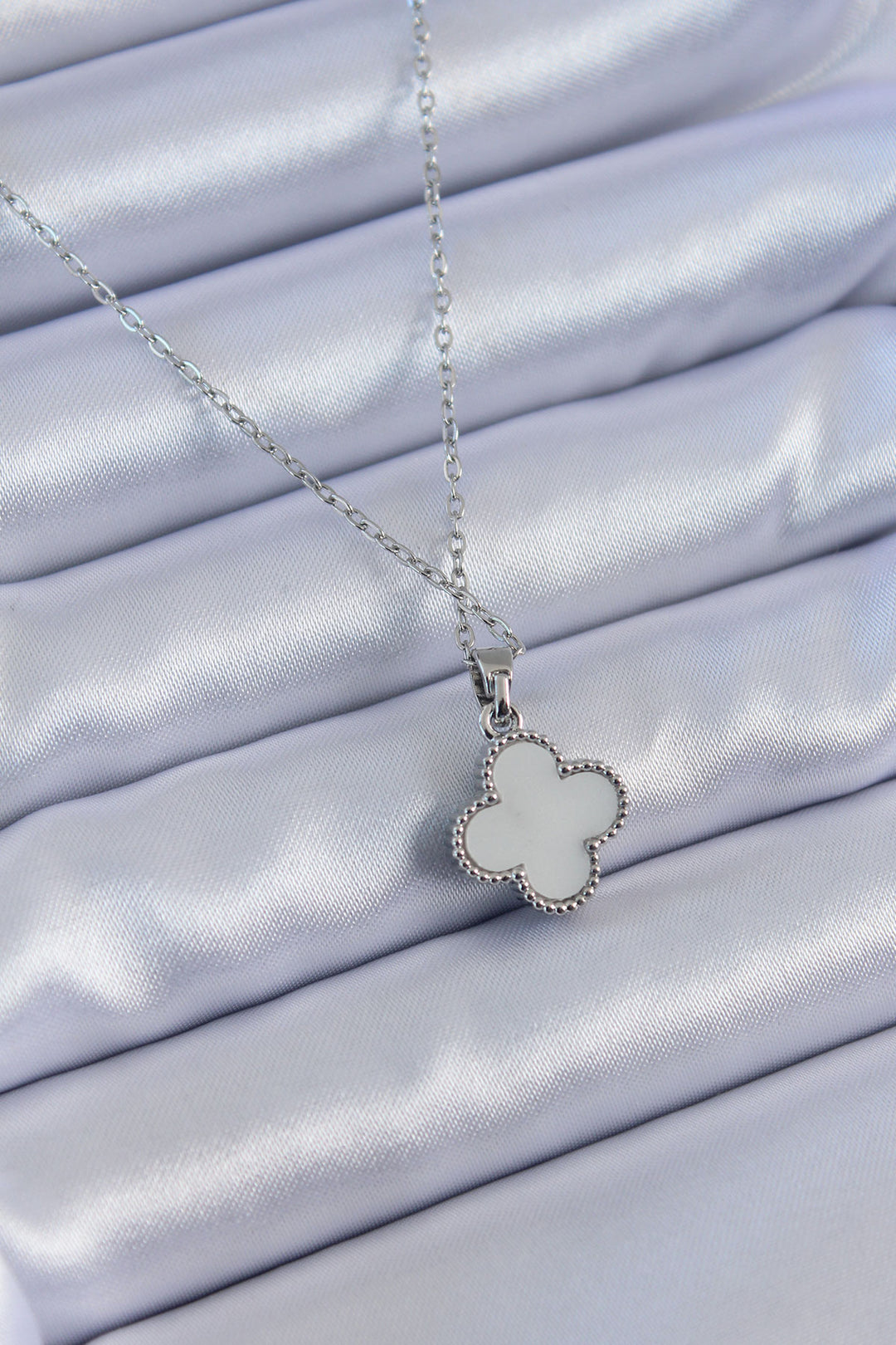 EBJ 316L Stainless Steel Silver Color Clover Model Women's Necklace with Zircon Stone - Mantova