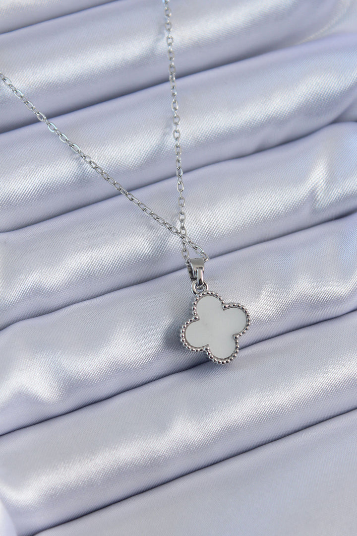 EBJ 316L Stainless Steel Silver Color Clover Model Women's Necklace with Zircon Stone - Mantova