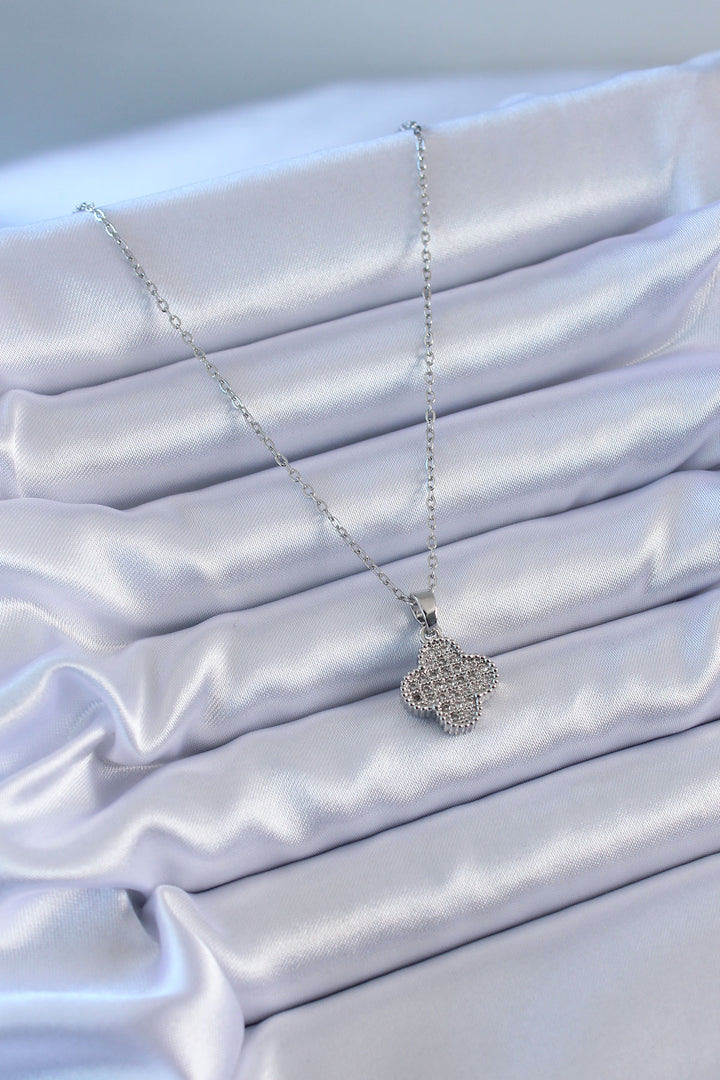 EBJ 316L Stainless Steel Silver Color Clover Model Women's Necklace with Zircon Stone - Mantova