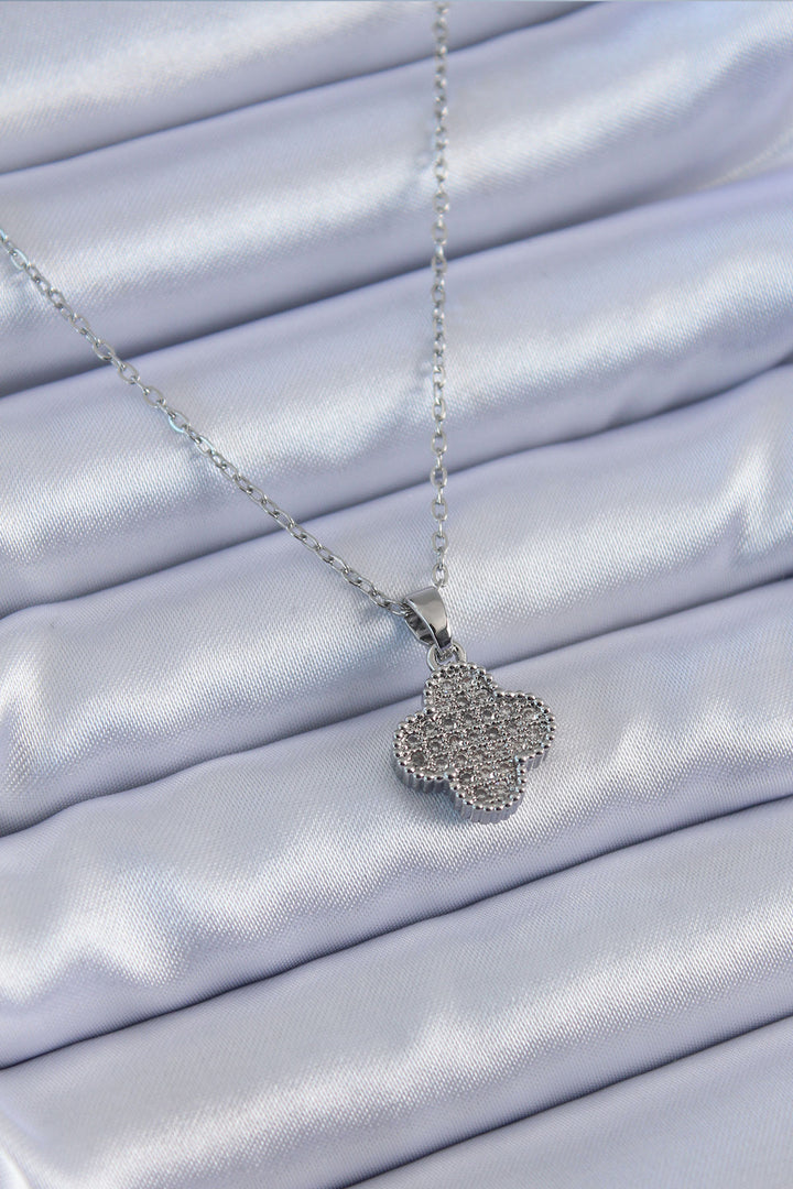 EBJ 316L Stainless Steel Silver Color Clover Model Women's Necklace with Zircon Stone - Mantova
