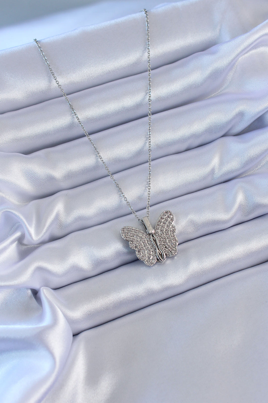 EBJ 316L Stainless Steel Silver Color Zircon Stone Butterfly Model Women's Necklace - Bowling Green