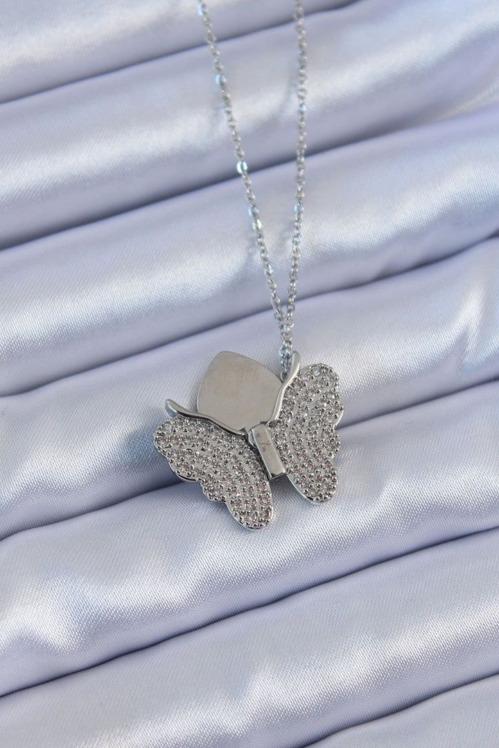 EBJ 316L Stainless Steel Silver Color Zircon Stone Butterfly Model Women's Necklace - Bowling Green