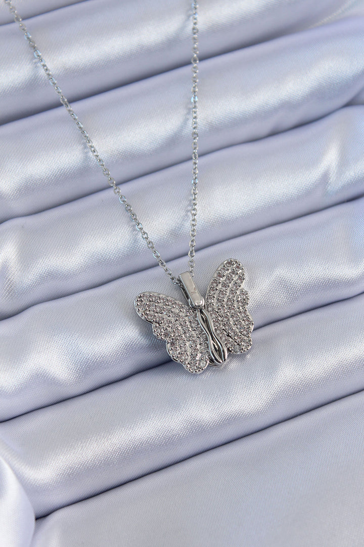 EBJ 316L Stainless Steel Silver Color Zircon Stone Butterfly Model Women's Necklace - Bowling Green