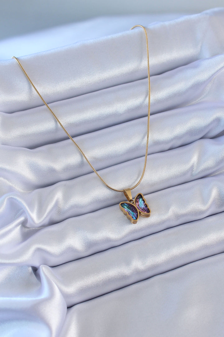 EBJ 316L Steel Gold Color Purple Crystal Stone Butterfly Model Women's Necklace - San Rafael