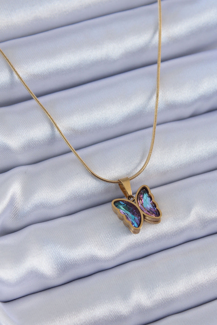 EBJ 316L Steel Gold Color Purple Crystal Stone Butterfly Model Women's Necklace - San Rafael