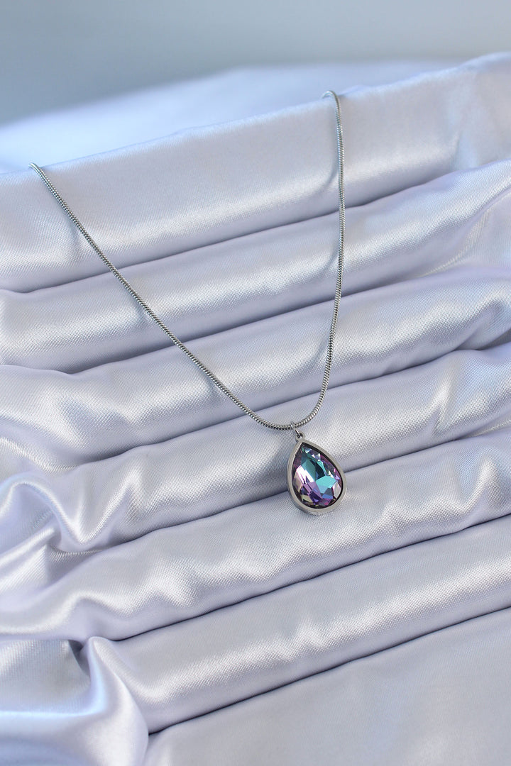 EBJ 316L Stainless Steel Silver Color Drop Crystal Stone Model Women's Necklace - Coppell
