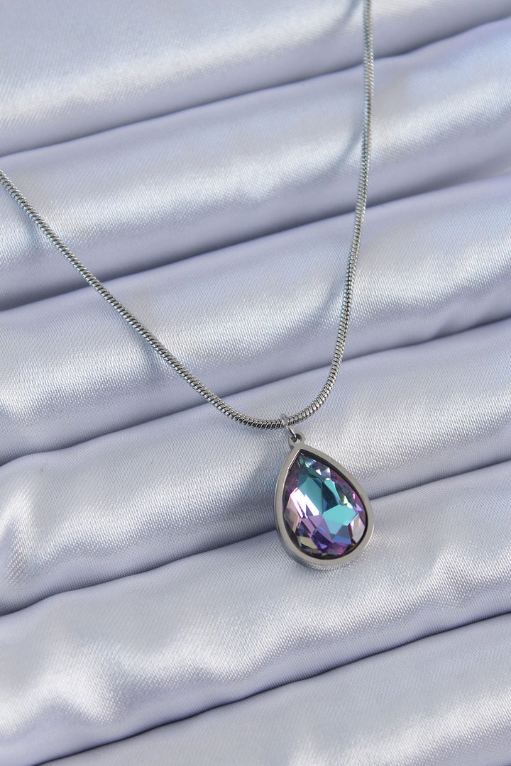 EBJ 316L Stainless Steel Silver Color Drop Crystal Stone Model Women's Necklace - Coppell
