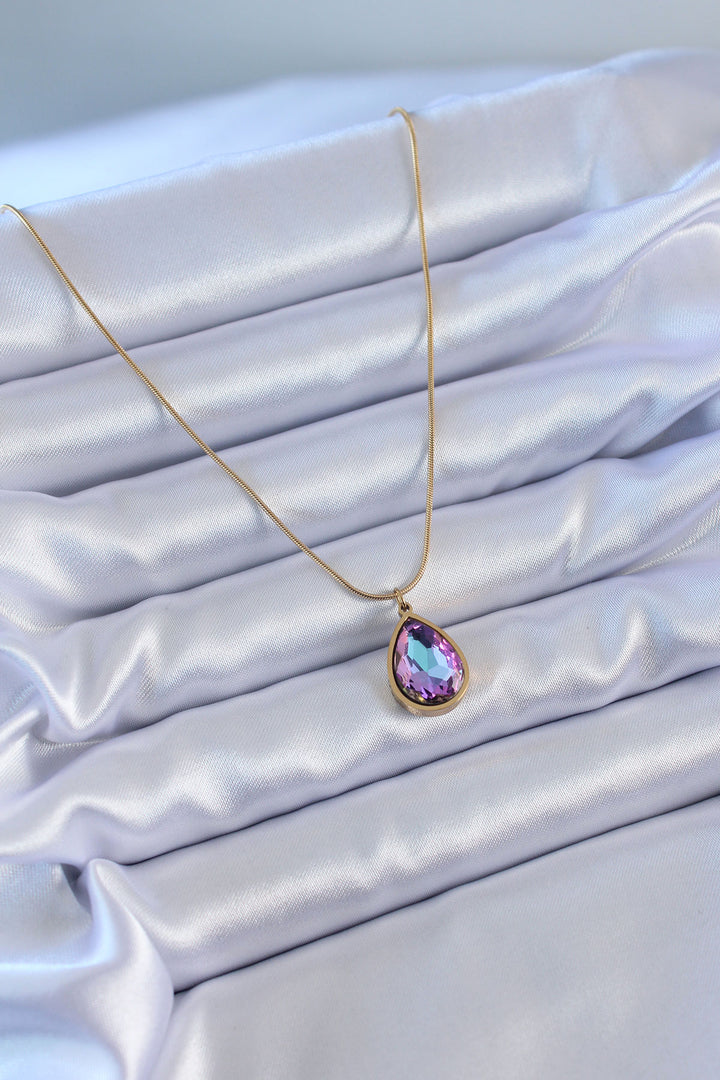 EBJ 316L Steel Gold Color Drop Crystal Stone Model Women's Necklace - Bath