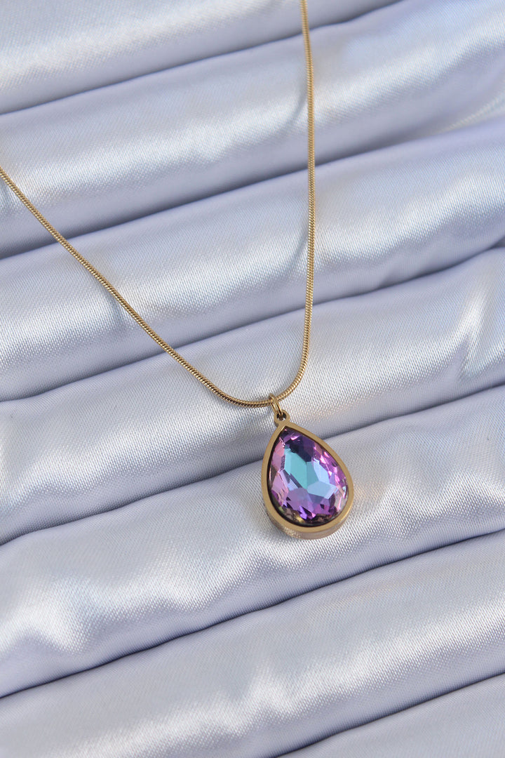 EBJ 316L Steel Gold Color Drop Crystal Stone Model Women's Necklace - Bath