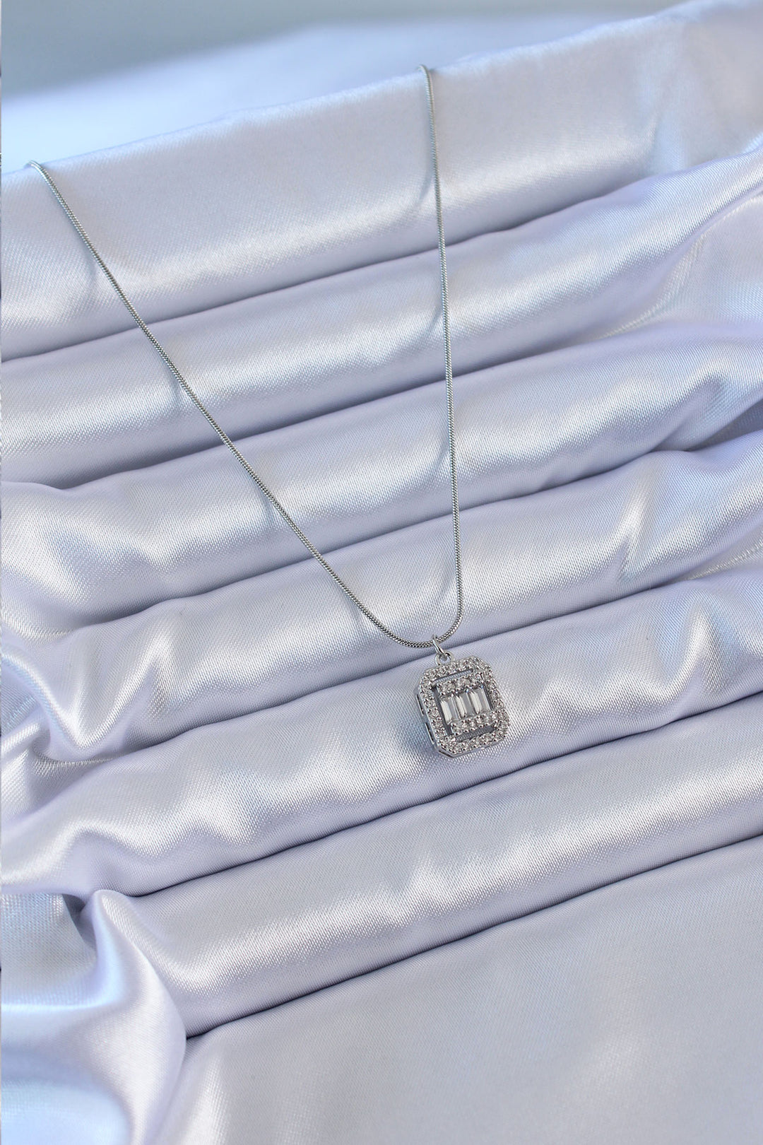 EBJ 316L Stainless Steel Silver Color Square Zircon Stone Model Women's Necklace - Perote