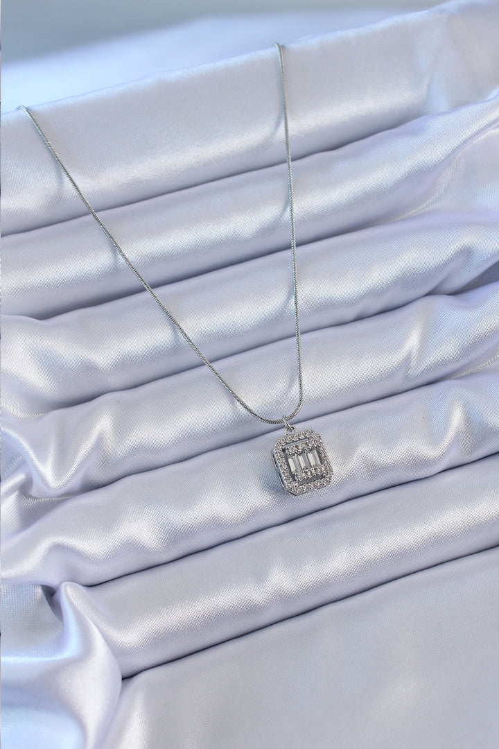 EBJ 316L Stainless Steel Silver Color Square Zircon Stone Model Women's Necklace - Perote