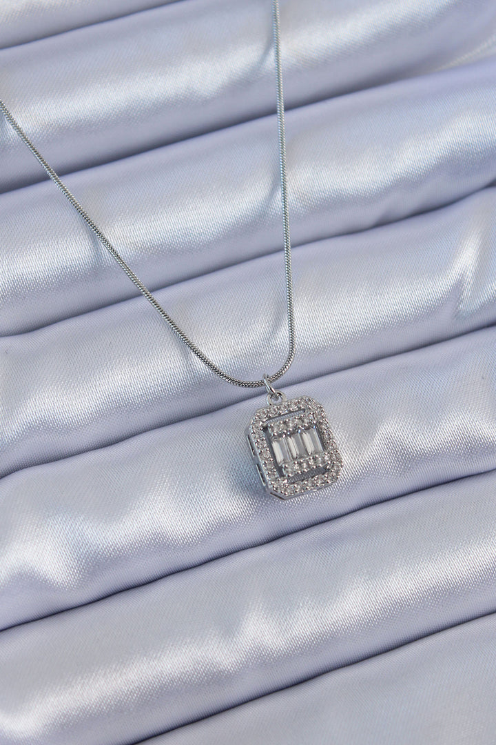 EBJ 316L Stainless Steel Silver Color Square Zircon Stone Model Women's Necklace - Perote