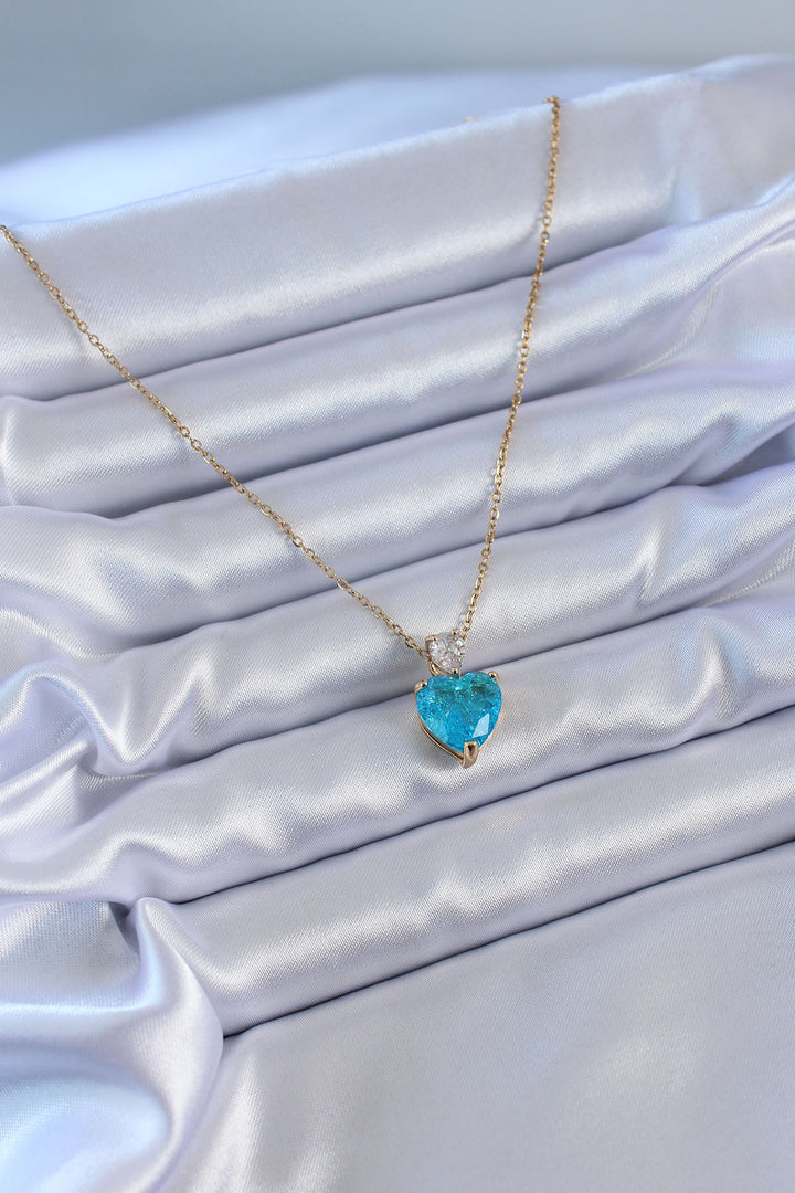 EBJ 316L Steel Gold Color Blue Crystal Stone Heart Model Women's Necklace - Benalmádena