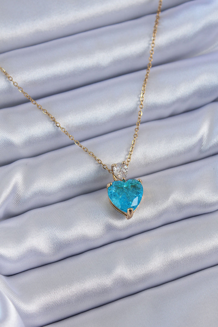 EBJ 316L Steel Gold Color Blue Crystal Stone Heart Model Women's Necklace - Benalmádena