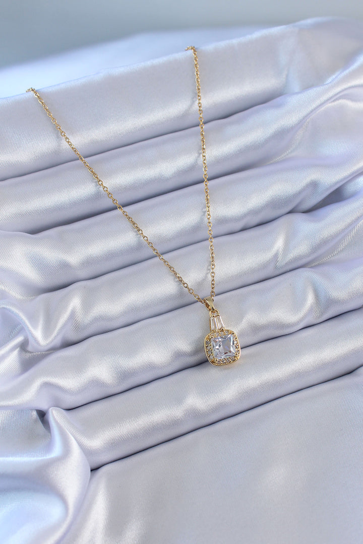 EBJ 316L Steel Gold Color Square Crystal Stone Women's Necklace - Santa Pola