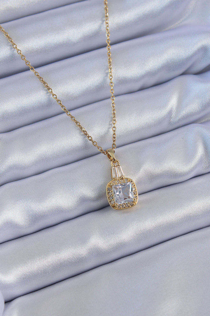 EBJ 316L Steel Gold Color Square Crystal Stone Women's Necklace - Santa Pola