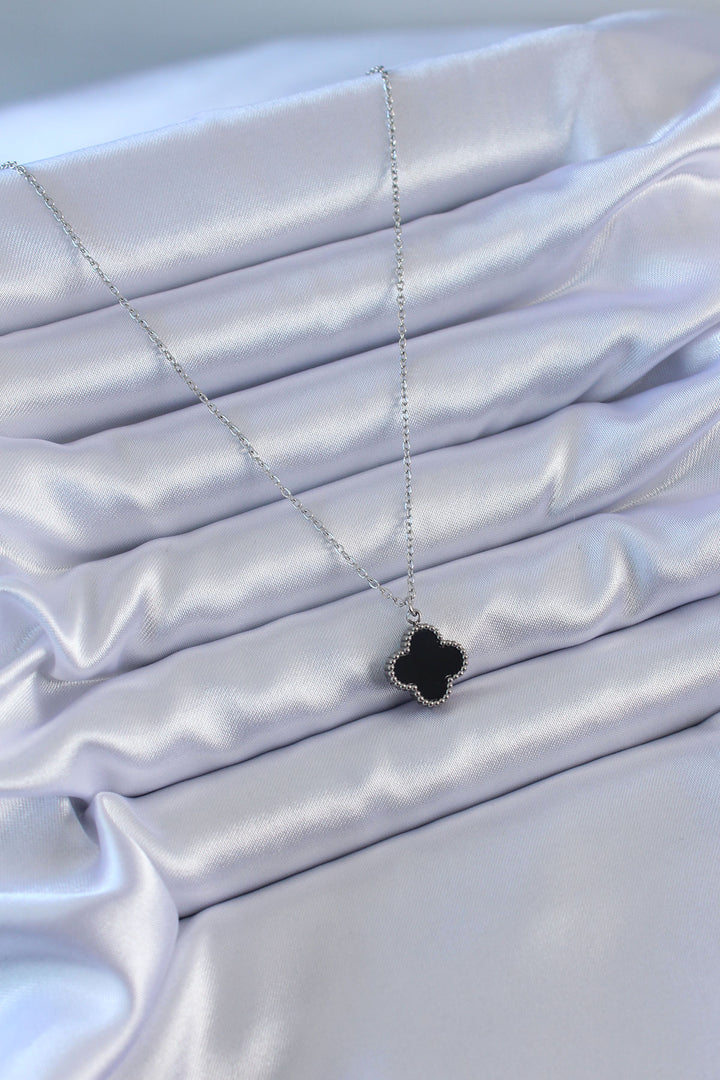 EBJ 316L Stainless Steel Silver Color Black Clover Model Women's Necklace - Hof