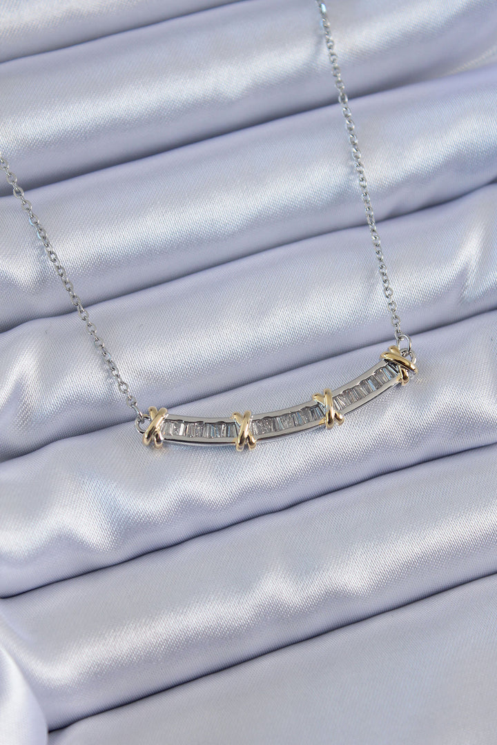 EBJ 316L Stainless Steel Silver Color Gold Detail Zircon Stone Xoxo Women's Necklace - San Bruno