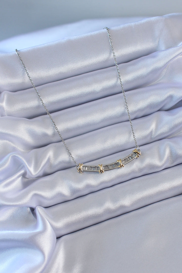 EBJ 316L Stainless Steel Silver Color Gold Detail Zircon Stone Xoxo Women's Necklace - San Bruno