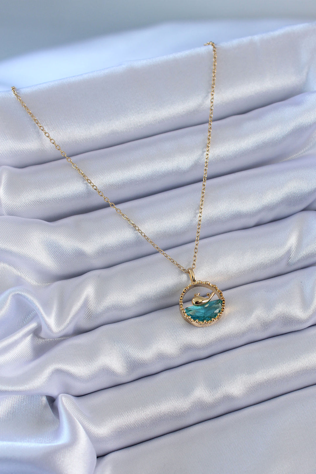 EBJ 316L Steel Gold Color Whale Figure Crystal Stone Women's Necklace - Bishops Stortford