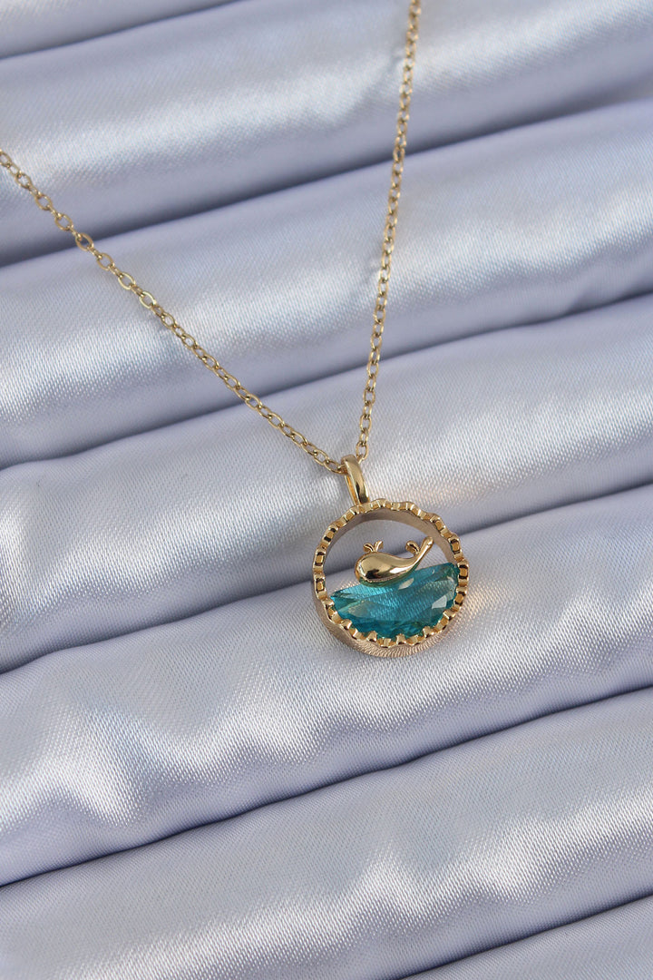 EBJ 316L Steel Gold Color Whale Figure Crystal Stone Women's Necklace - Bishops Stortford