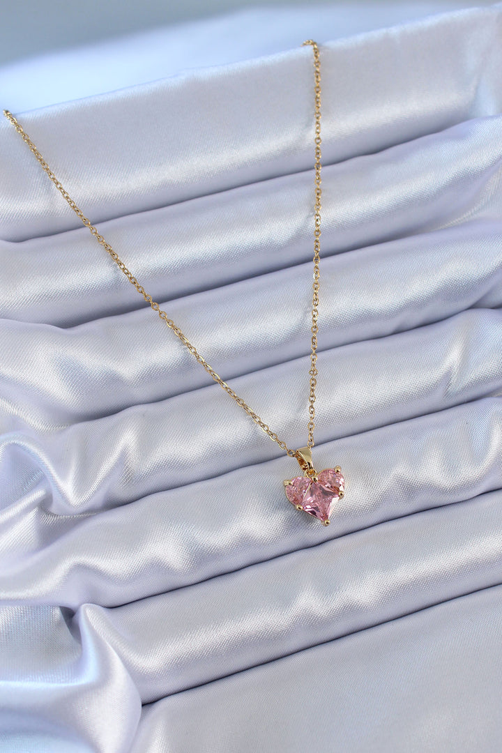 EBJ 316L Steel Gold Color Crystal Heart Model Women's Necklace - Barcelos
