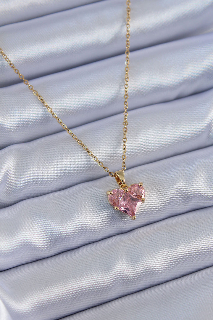 EBJ 316L Steel Gold Color Crystal Heart Model Women's Necklace - Barcelos