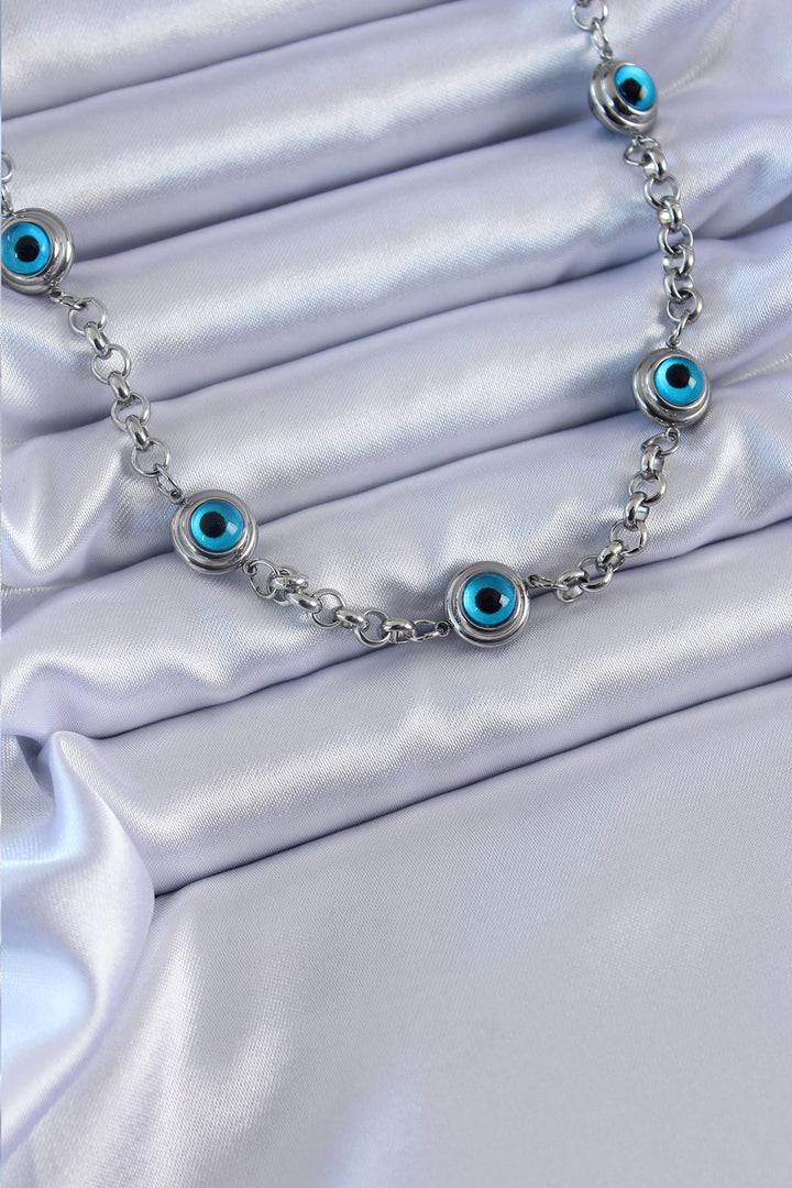EBJ 316L Stainless Steel Silver Color Evil Eye Bead Model Women's Necklace - Ashford