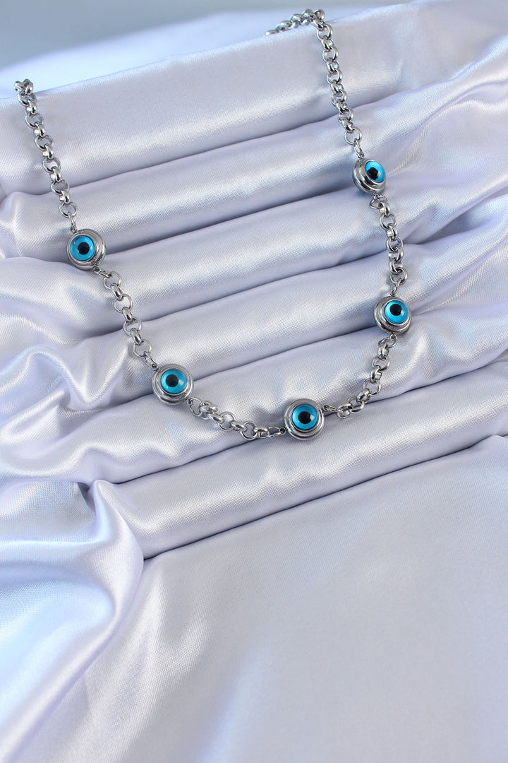 EBJ 316L Stainless Steel Silver Color Evil Eye Bead Model Women's Necklace - Ashford