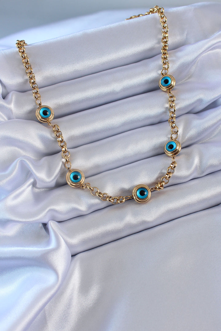 EBJ 316L Steel Gold Color Evil Eye Bead Model Women's Necklace - Elche