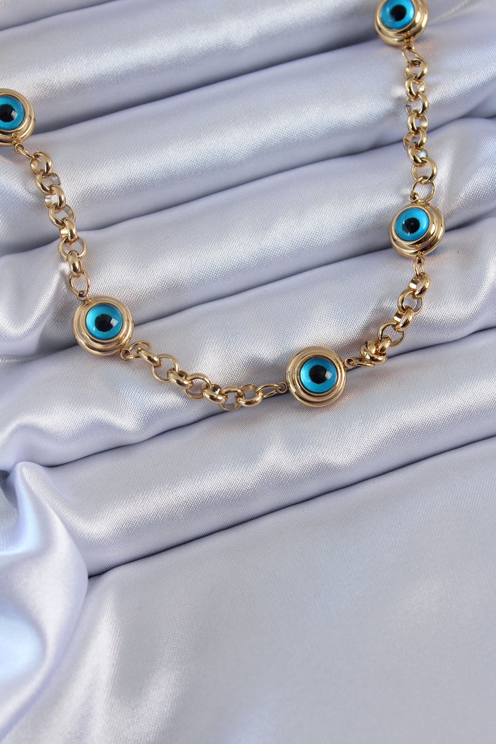 EBJ 316L Steel Gold Color Evil Eye Bead Model Women's Necklace - Elche