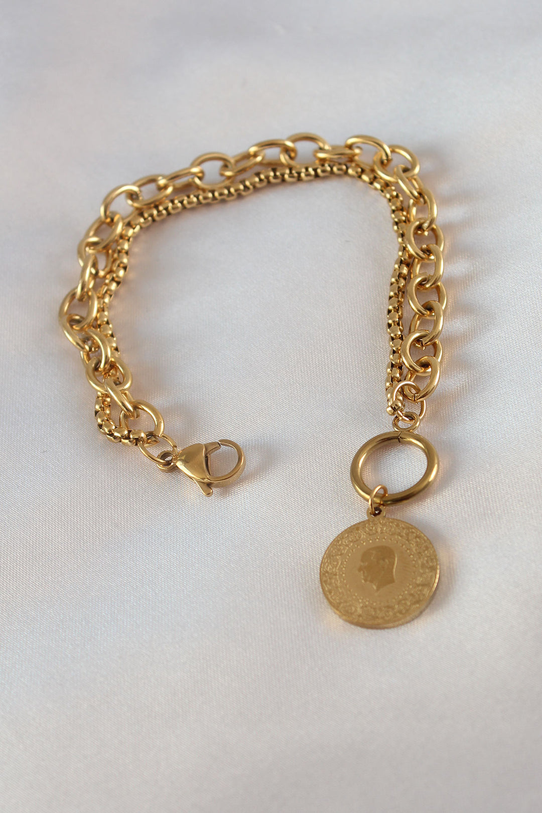 EBJ 316L Steel Gold Color 2-Piece Chain Model Quarter Gold-Plated Women's Bracelet - Kettering