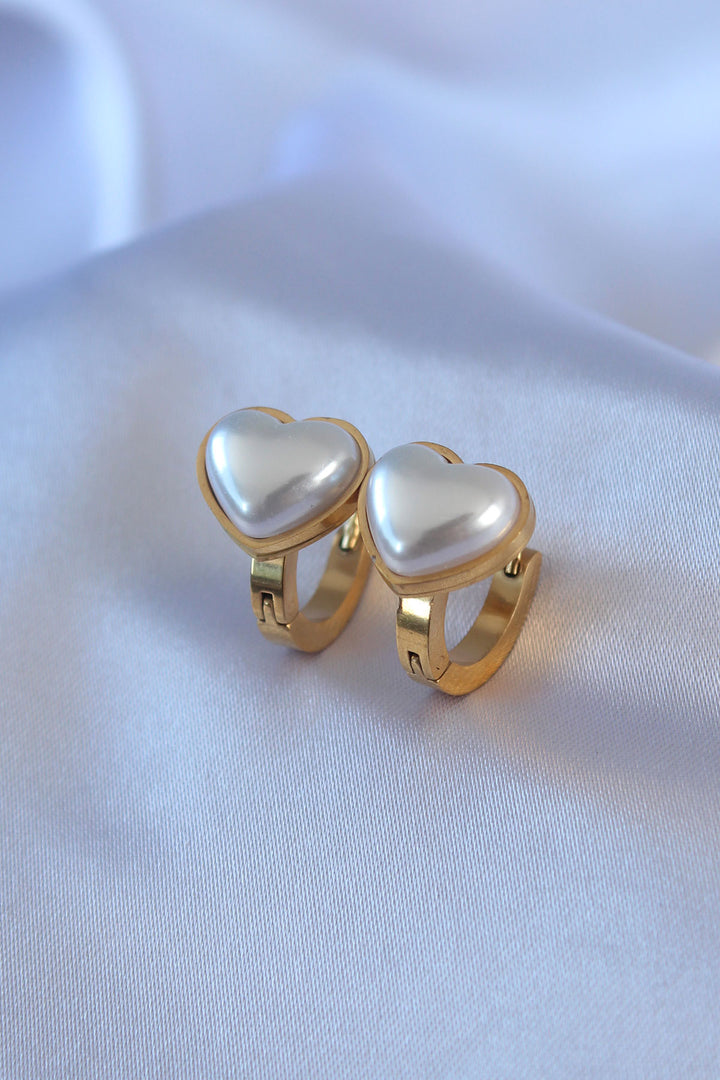 EBJ 316L Steel Gold Color Pearl Heart Model Women's Earring - Fort Smith