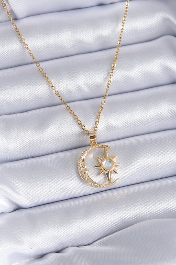 EBJ 316L Steel Gold Color Zircon Stone Star and Crescent Model Women's Necklace - Esslingen