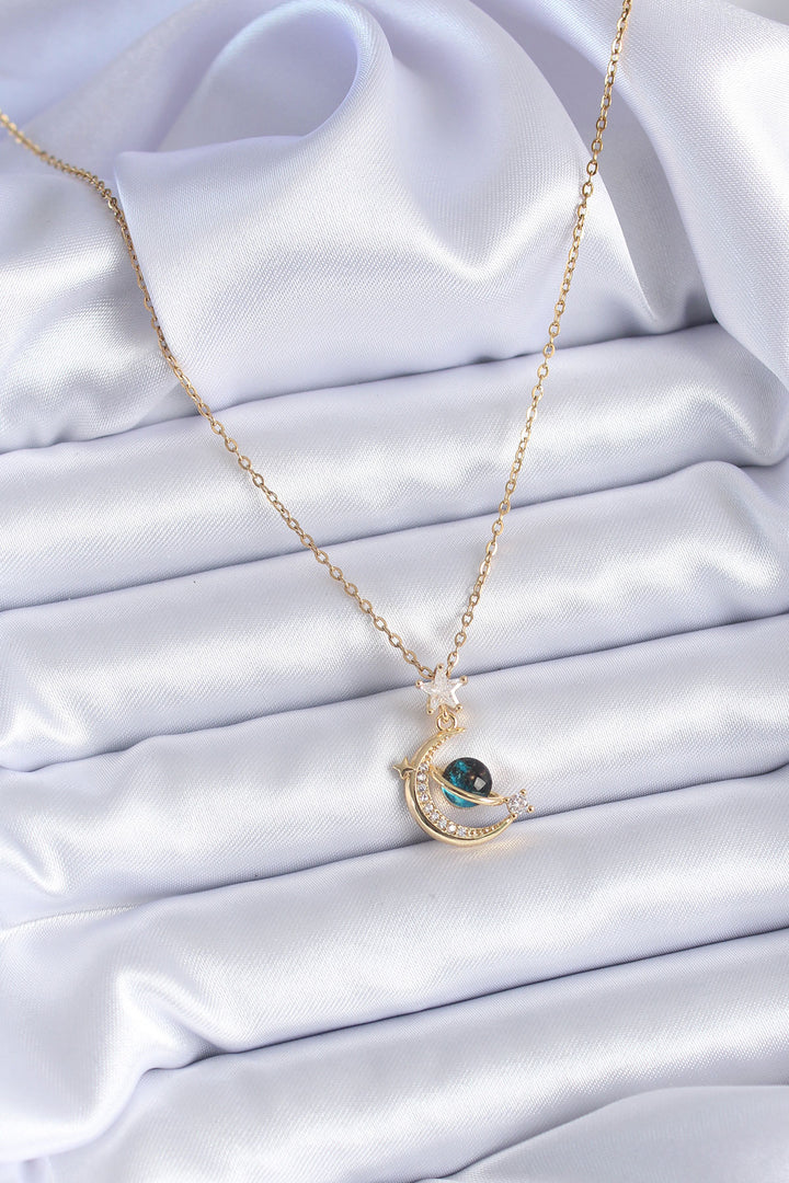 EBJ 316L Steel Gold Color Crescent Moon Model Women's Necklace with Zircon Stone - Crewe