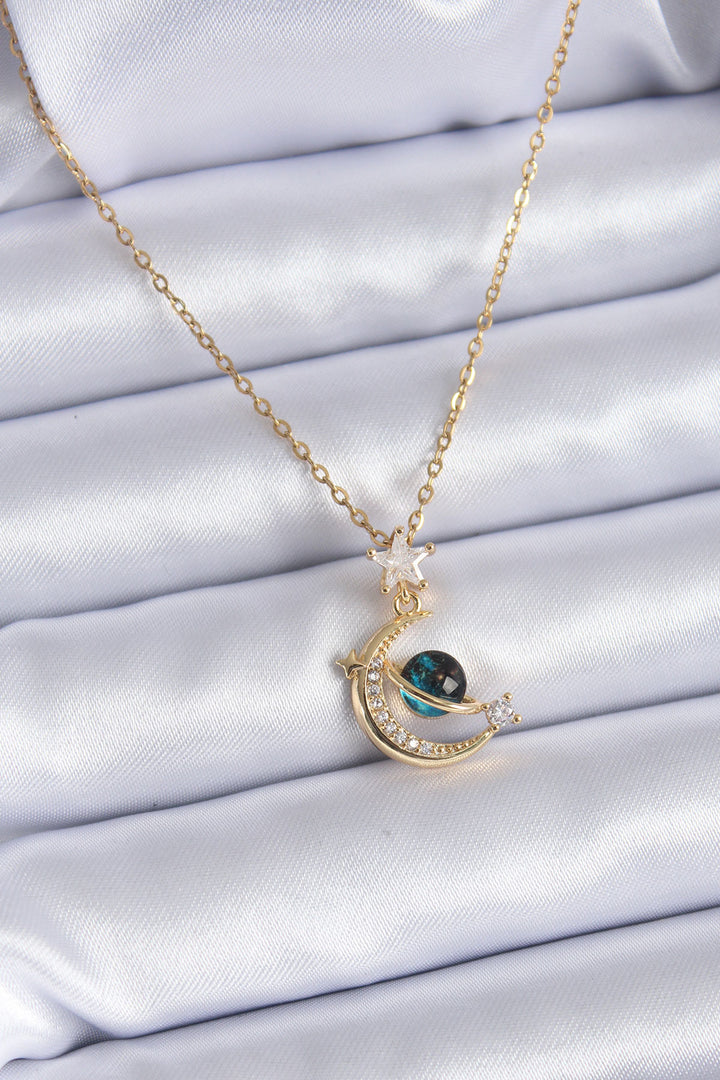 EBJ 316L Steel Gold Color Crescent Moon Model Women's Necklace with Zircon Stone - Crewe