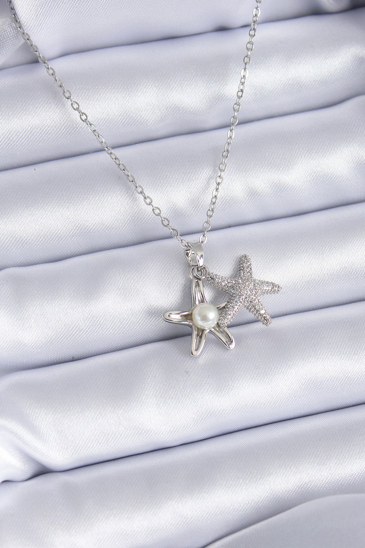 EBJ 316L Stainless Steel Silver Color Zircon Stone Adjustable Starfish Model Women's Necklace - Piatra Neamţ