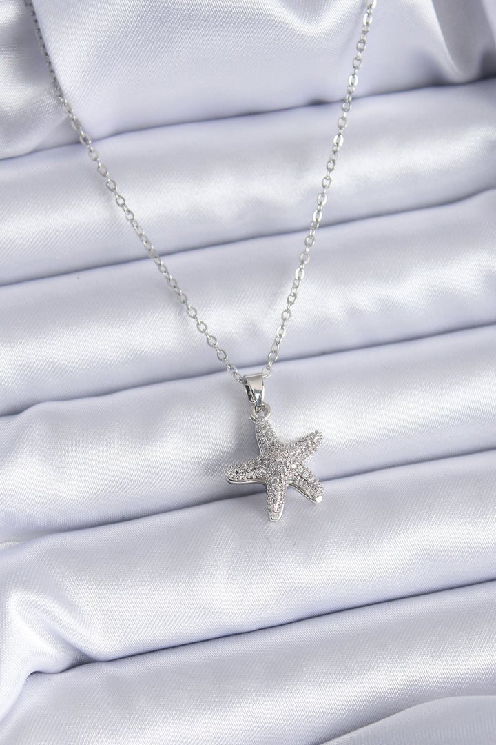 EBJ 316L Stainless Steel Silver Color Zircon Stone Adjustable Starfish Model Women's Necklace - Piatra Neamţ