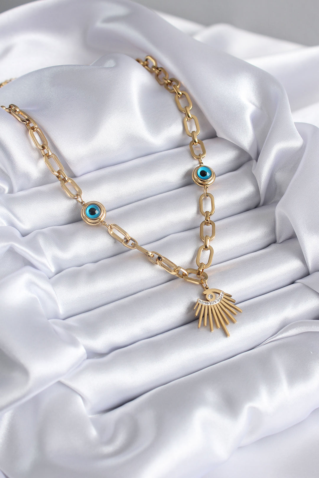 EBJ 316L Steel Gold Color Eye Model Zircon Stone Evil Eye Bead Detail Women's Necklace - Bellevue