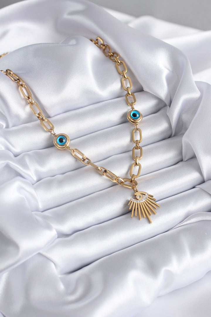 EBJ 316L Steel Gold Color Eye Model Zircon Stone Evil Eye Bead Detail Women's Necklace - Bellevue