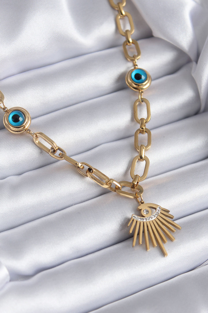 EBJ 316L Steel Gold Color Eye Model Zircon Stone Evil Eye Bead Detail Women's Necklace - Bellevue
