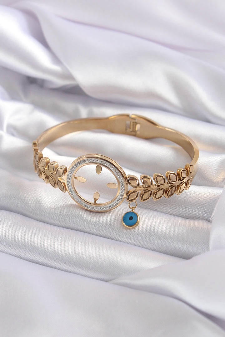 EBJ 316L Steel Gold Color Quarter Mountable Zircon Stone Detail Women's Cuff - Royal Palm Beach
