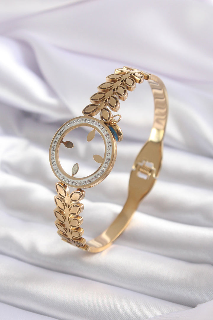 EBJ 316L Steel Gold Color Quarter Mountable Zircon Stone Detail Women's Cuff - Royal Palm Beach
