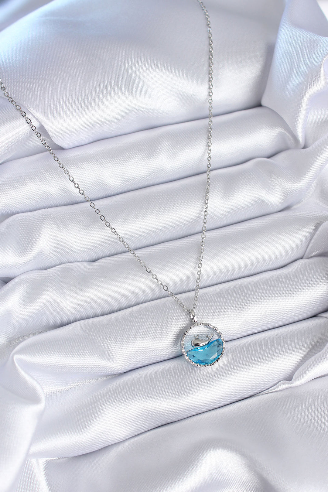 EBJ 316L Stainless Steel Silver Color Blue Crystal Stone Whale Model Women's Necklace - Huehuetoca